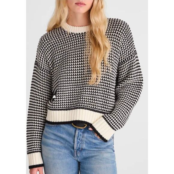 Madewell Sweaters - NWT Madewell Black White Textured Knit Cropped Oversized Crewneck XS Fits L/XL